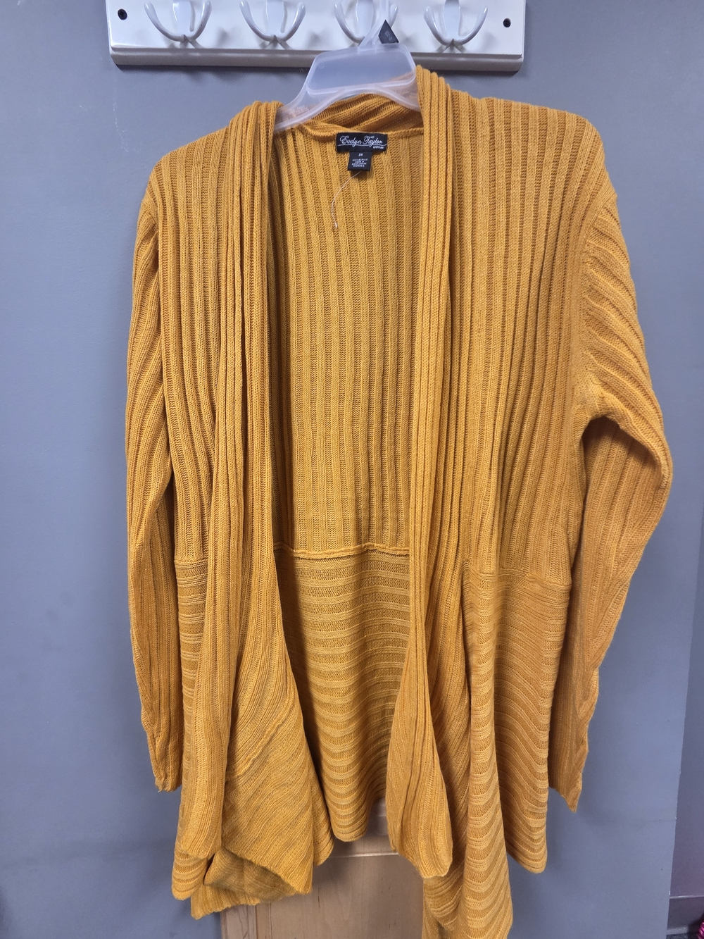 Mustard Ribbed Open-Front Women's Cardigan Sweater